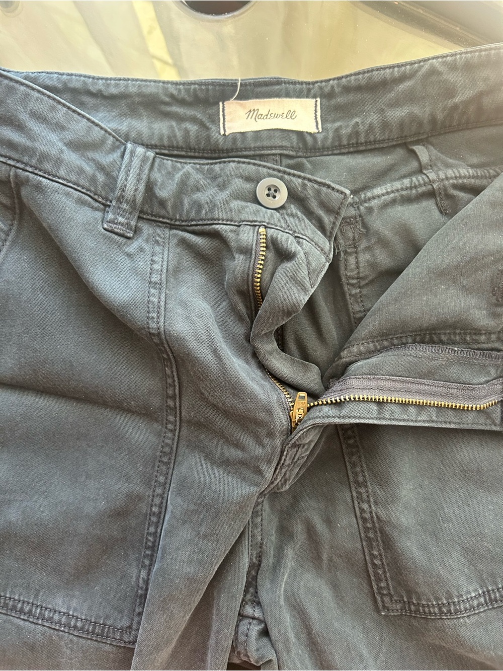Madewell Darted Barrel-leg High-Rise Utility Pants — navy blue